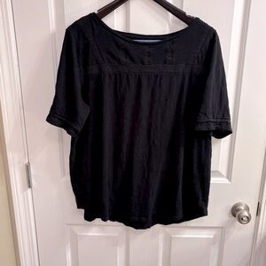 LOFT Classic Black Short Sleeve Top with Embroidery Trim XXL